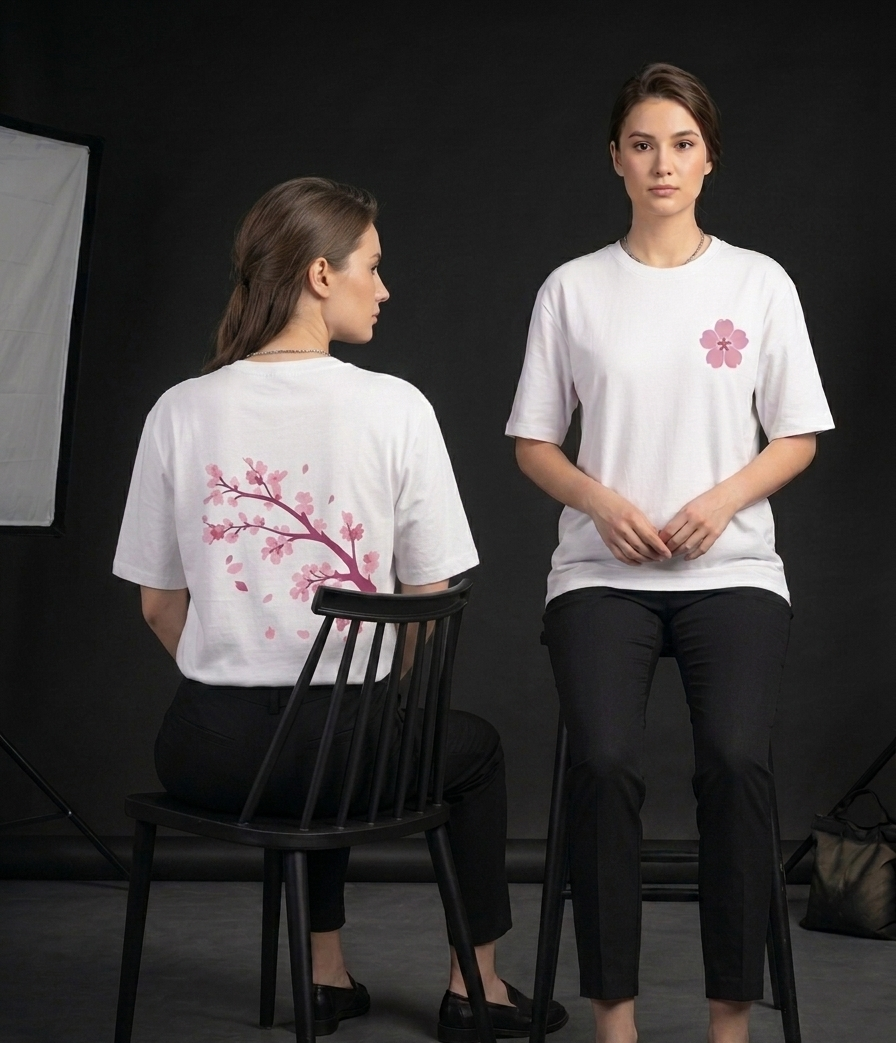 Sakura Bloom Oversized Tee - Minimalist Aesthetic