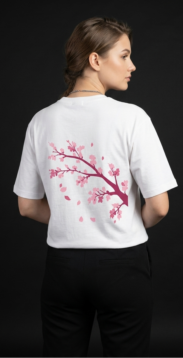 Sakura Bloom Oversized Tee - Minimalist Aesthetic