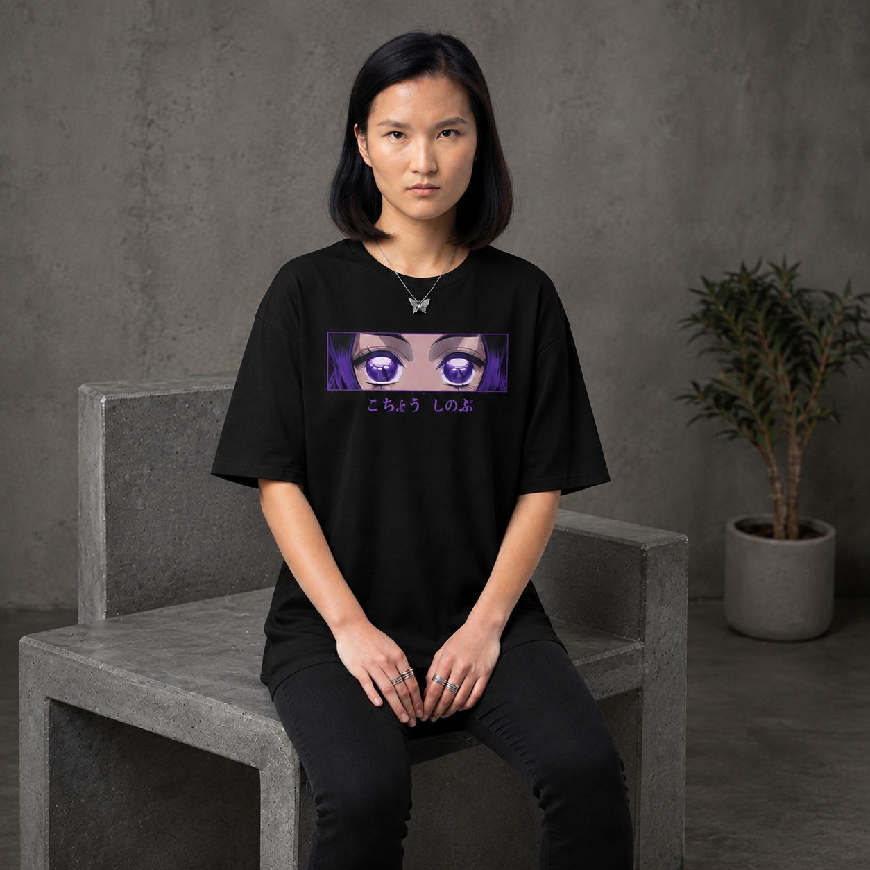 Shinobu Eyes Oversized Anime Graphic T-Shirt